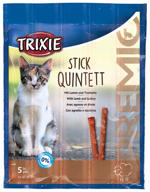 Zdjęcie Trixie Premio Stick Quintett kabanosy dla kota z tauryną z jagnięciną i indykiem 5 szt.