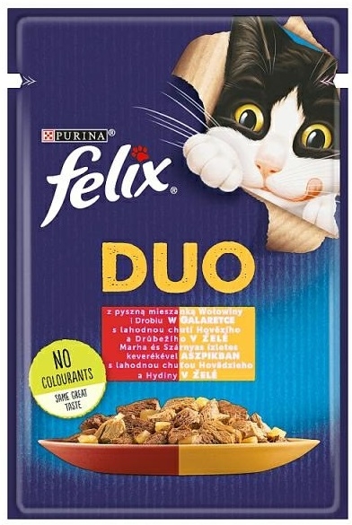 Zdjęcie Felix Saszetka Fantastic dla dorosłych kotów  Duo z wołowiną i drobiem w galaretce 85g