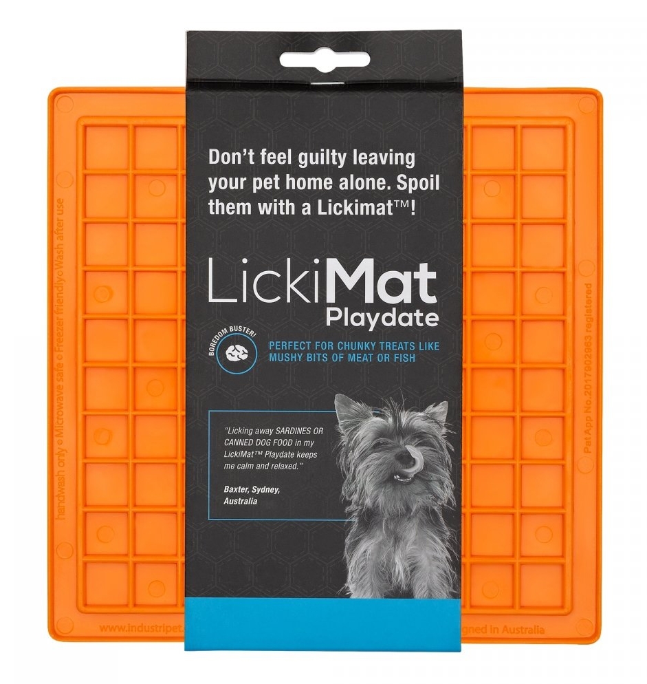 Zdjęcie LickiMat LickiMat Buddy Playdate mata kwadrat  miękki dla psów i kotów pomarańczowa 20 x 20 cm