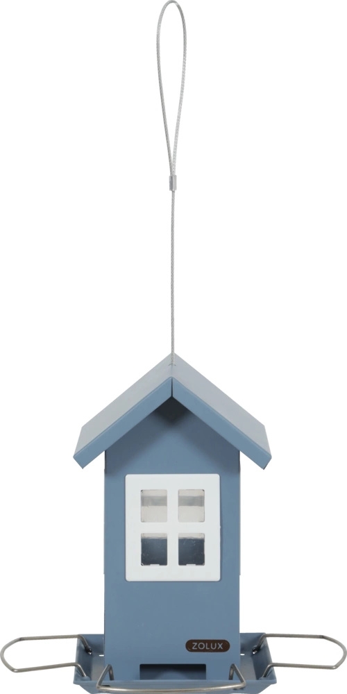Zdjęcie Zolux Karmnik ogrodowy w kształcie domku z oknami dla dzikich ptaków szaroniebieski 15 x 16,5 x 39cm