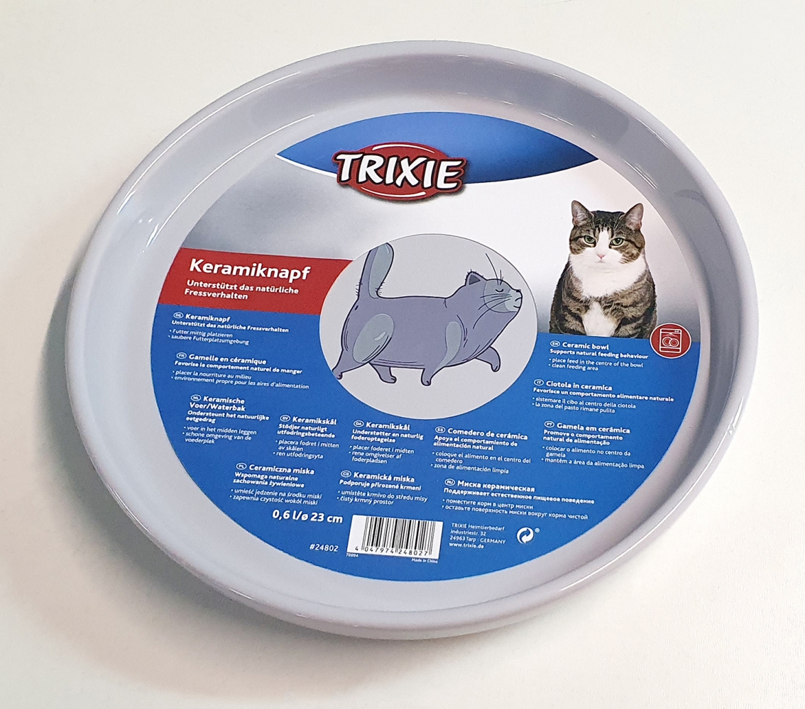 Zdjęcie Trixie Miska ceramiczna dla kota ekstra szeroka  szara z szarym kotkiem 0.6 l; śr. 23 cm