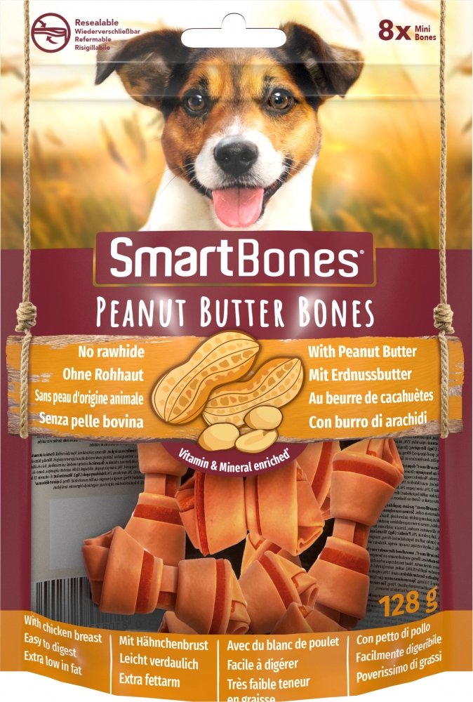 Zdjęcie 8in1 Kość wiązana Smart Bones Peanut Butter mini   z mięsem kurczaka i masłem orzechowym 8 szt.
