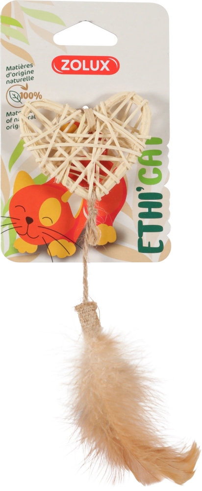 Zdjęcie Zolux Zabawka dla kota Ethicat serce z rattanu  z piórkami 7 x 1,8 x 27 cm