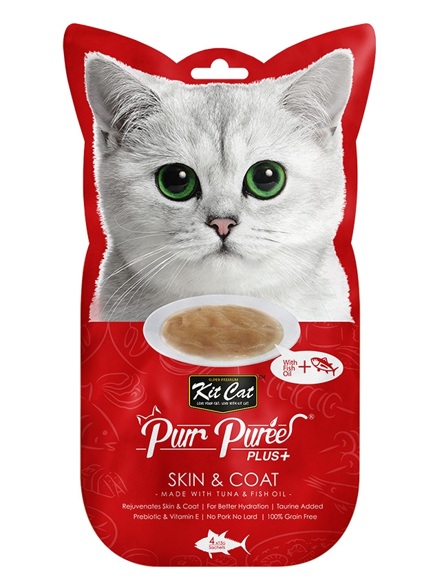 Zdjęcie Kit Cat PurrPuree Plus+ Skin & Coat przysmaki dla kotów Tuńczyk & Olej rybny 4x15g