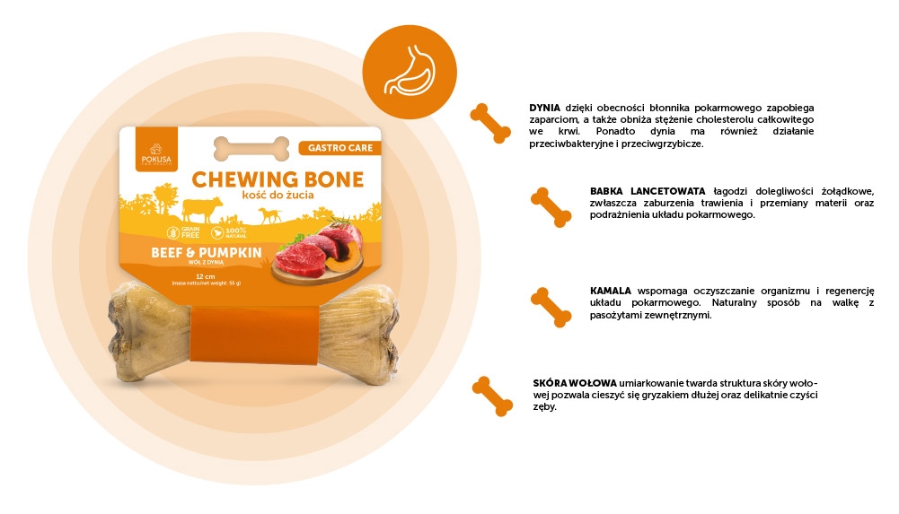 Zdjęcie Pokusa Premium Selection Chewing Bone kość do żucia Gastro Care 12 cm