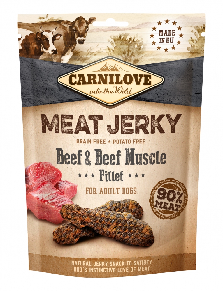 Zdjęcie Carnilove Meat Jerky smakołyki z suszonego mięsa  Beef & Beef Muscle Fillet 100g