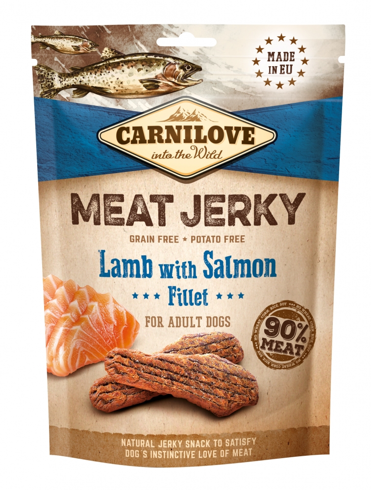 Zdjęcie Carnilove Meat Jerky smakołyki z suszonego mięsa  Lamb & Salmon Fillet 100g