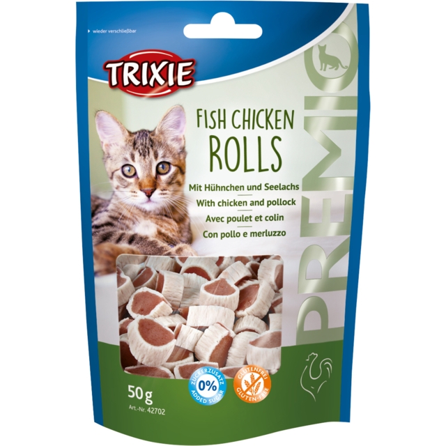 Zdjęcie Trixie Premio Light Rolls dla kota z kurczakiem i mintajem 50g