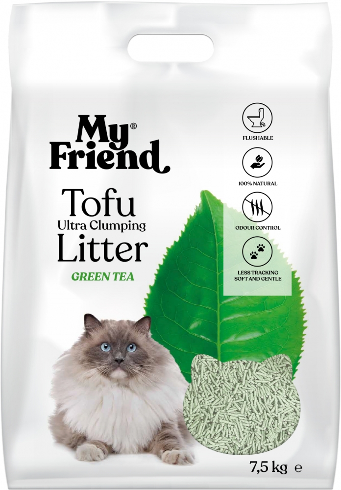 Zdjęcie My Friend Ekologiczny żwirek zbrylający dla kotów 100% naturalny zielona herbata 7.5kg (18l)