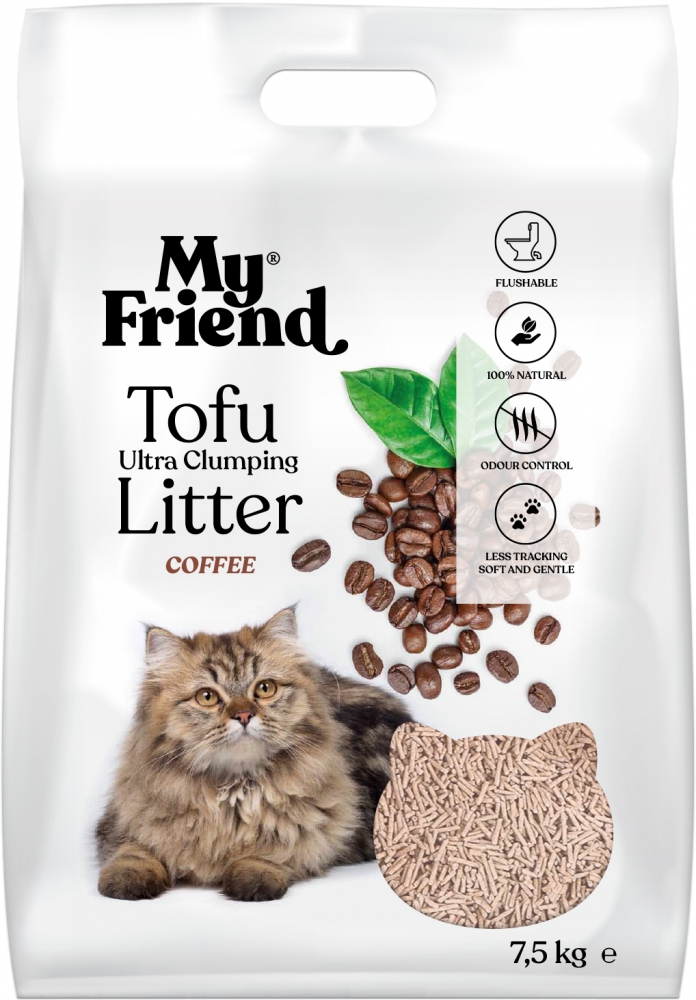Zdjęcie My Friend Ekologiczny żwirek zbrylający dla kotów 100% naturalny kawa 7.5kg (18l)