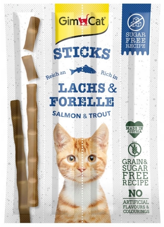 Zdjęcie Gimcat Cat Sticks kabanosy dla kota  z łososiem i pstrągiem 4szt.