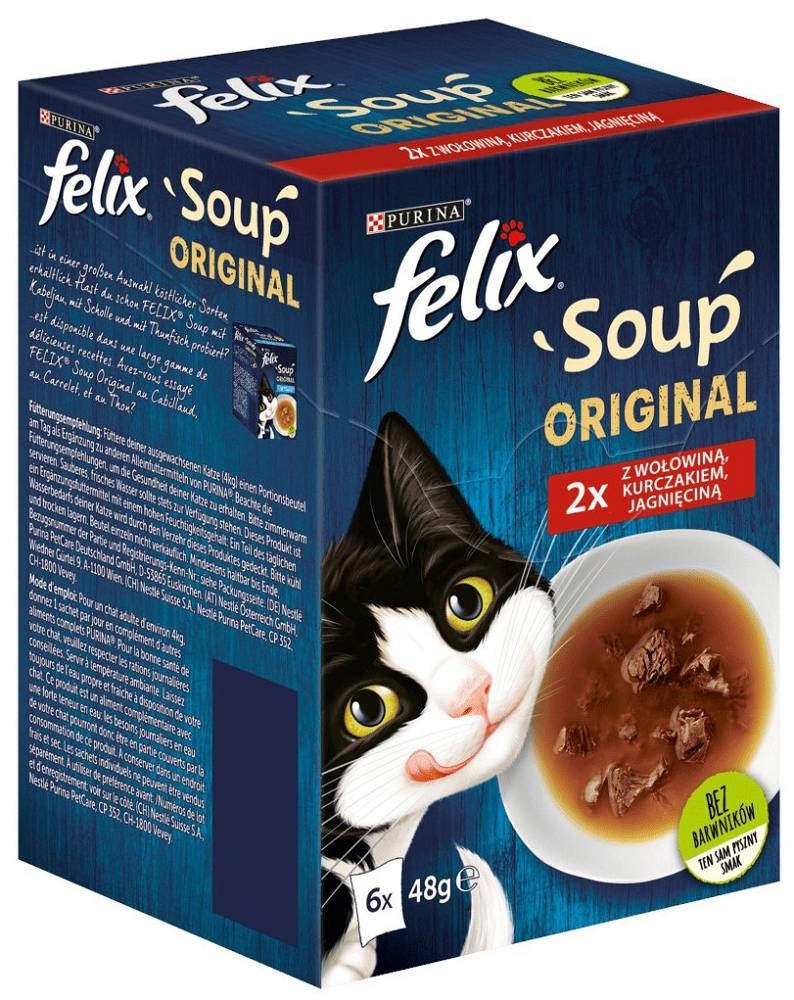 Zdjęcie Felix Soup Orignal zestaw zupek dla kota  wołowina, kurczak, jagnięcina 6 x 48g