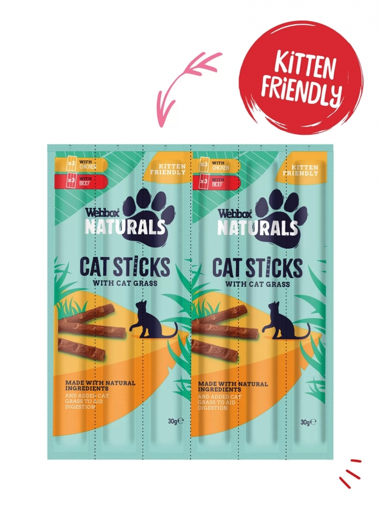 Zdjęcie Webbox Naturals Tasty Sticks kabanosy dla kota z kurczakiem, z wołowiną i kocią trawką 6 szt.