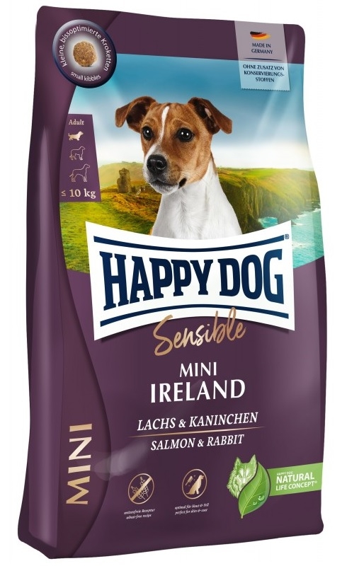 Zdjęcie Happy Dog Sensible Mini Ireland dla psów ras małych  z łososiem i królikiem 800g