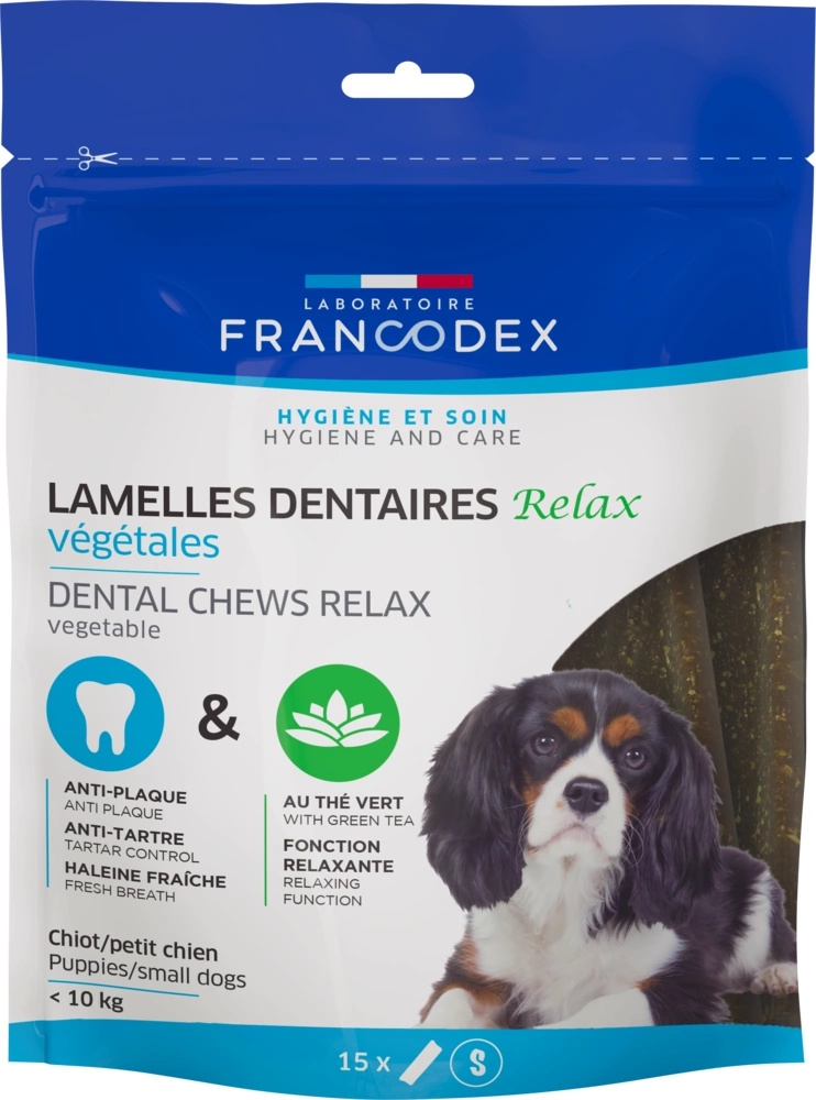 Zdjęcie Francodex Lamelles Paski Dental Chews Relax gryzaki do pielęgnacji jamy ustnej dla małych psów 15 szt.