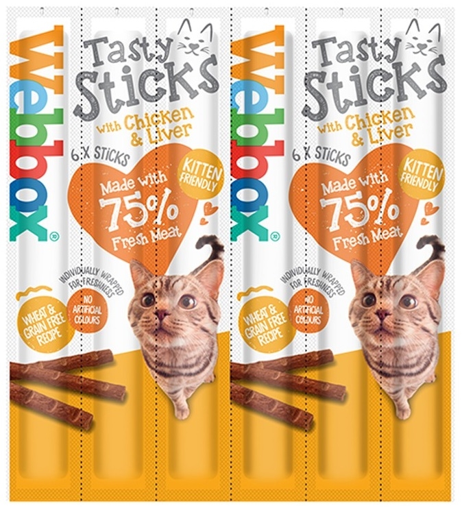 Zdjęcie Webbox Tasty Sticks kabanosy dla kota z kurczakiem i wątróbką 6 szt.
