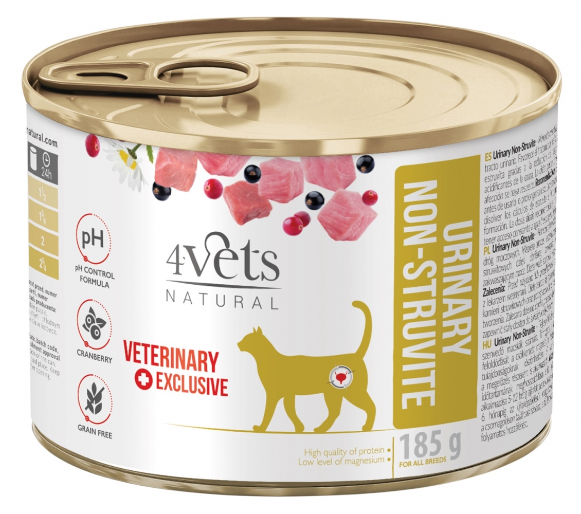 Zdjęcie 4vets Natural Veterinary Exclusive Urinary Non-Struvite  indyk z jagnięciną 185g