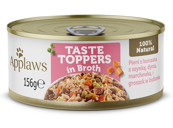 Zdjęcie Applaws Taste Toppers puszka dla psa  kurczak, szynka i warzywa w bulionie 156g