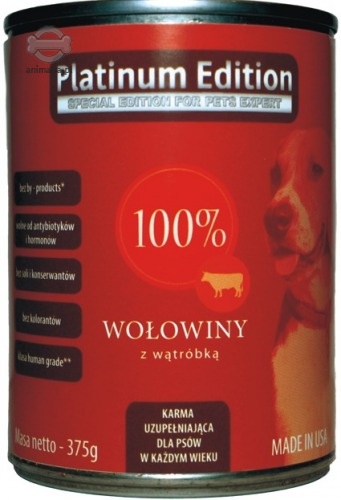Zdjęcie Platinum Puszka dla psa  wołowina z wątróbką (100%) 375g