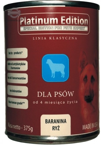 Zdjęcie Platinum Puszka dla psa  baranina z ryżem 375g