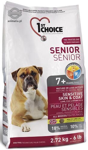Zdjęcie 1st Choice Dog Senior Sensitive Skin & Coat All Breeds  jagnięcina, ryby, brązowy ryż 2kg