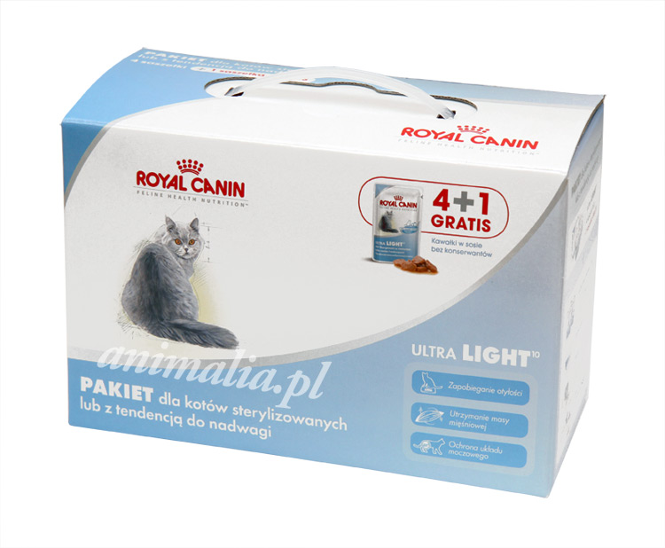 Zdjęcie Royal Canin Promocja: czteropak saszetek Ultra Light  gratis saszetka, miska i 2 próbki 5 x 85g