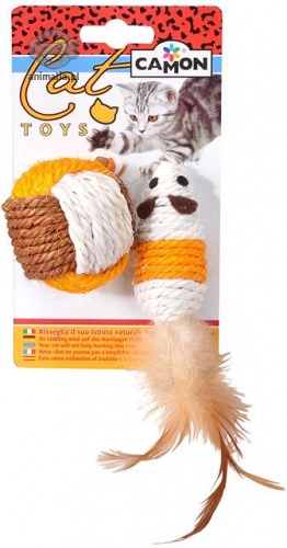 Zdjęcie Camon Naturalna zabawka dla kota grzechocząca  myszka i piłka sizalowa 2 szt.
