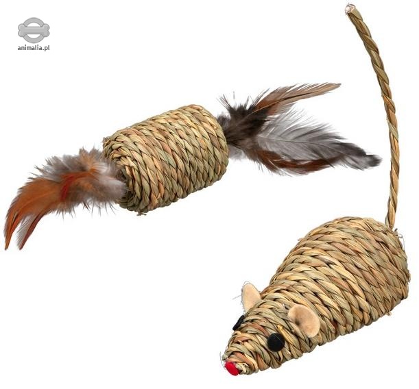 Zdjęcie Trixie Zestaw naturalnych zabawek z trawy morskiej  myszka i walec z piórkami 10 cm / 5 x 4 cm