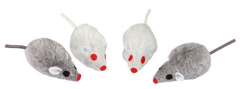 Zdjęcie Kerbl Komplet myszek pluszowych grzechoczących  biało-szare 4 szt.