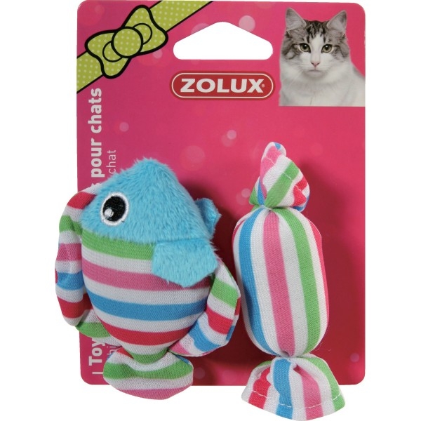 Zdjęcie Zolux Candy Toys Rybka i cukierek zabawka z kocimiętką dla kota niebieska 2 szt.
