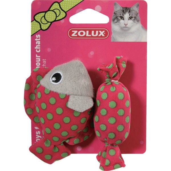Zdjęcie Zolux Candy Toys Rybka i cukierek zabawka z kocimiętką dla kota czerwona 2 szt.