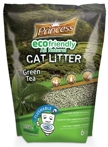 Zdjęcie Princess Ekologiczny żwirek zbrylający dla kotów 100% naturalny zielona herbata 6l 