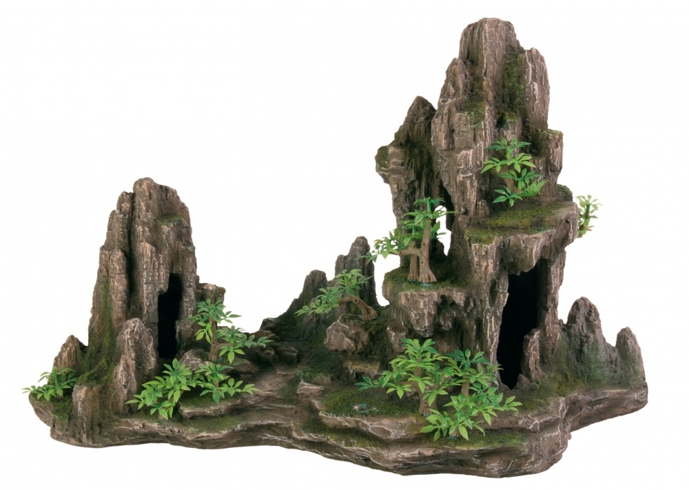 Trixie Dekoracja formacja skał szara z rośliną duża 45 x 22 x 28,5 cm