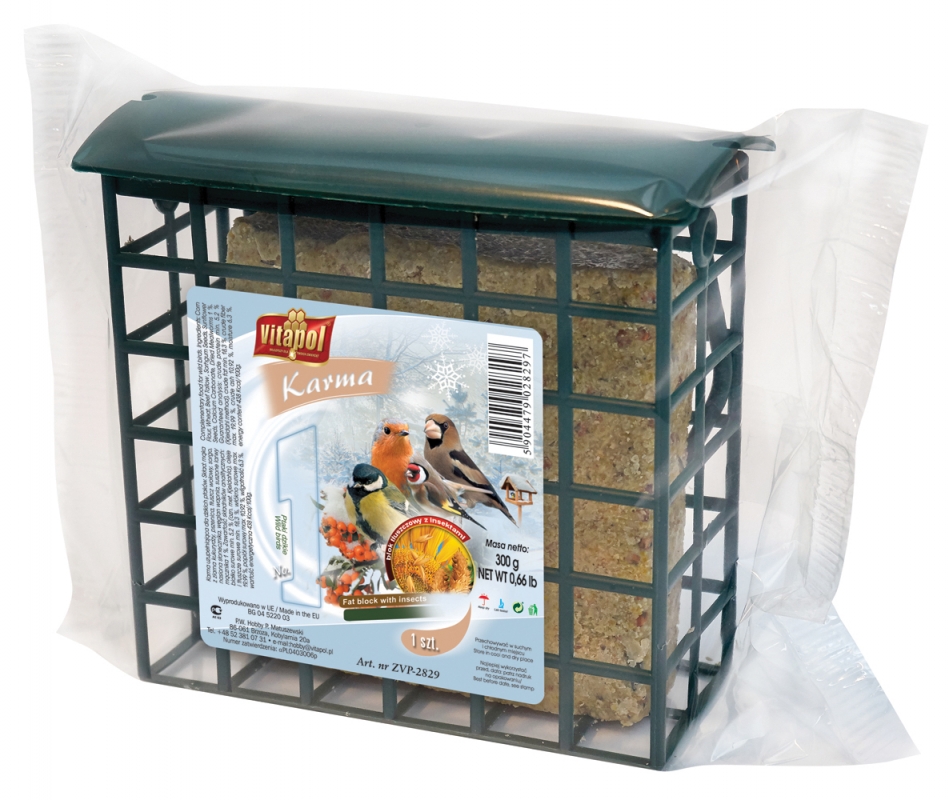 Zdjęcie Vitapol Pokarm dla ptaków wolno żyjących  blok tłuszczowy z insektami + karmnik zawieszany 300g