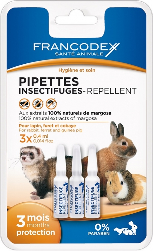 Zdjęcie Francodex Pipetki przeciw insektom 1 miesięczne dla królików, fretek i świnek morskich 3 x 0,4ml