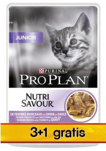 Zdjęcie Purina Pro Plan Cat Junior czteropak saszetek 3 + 1 GRATIS indyk 4x85g
