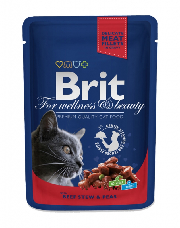 Zdjęcie Brit Premium Cat Adult saszetka w sosie z wołowiną i groszkiem 100g