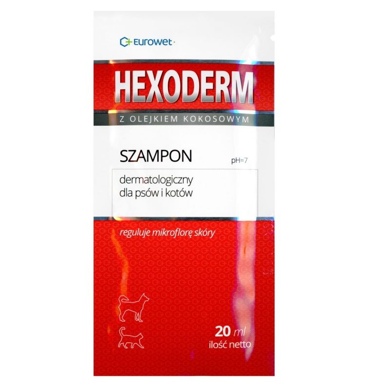 Zdjęcie Eurowet Hexoderm szampon dermatologiczny z chlorheksydyną dla psów i kotów 20ml