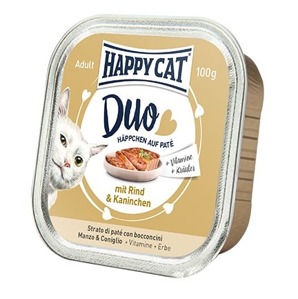 Zdjęcie Happy Cat Duo kawałki w pasztecie z galaretką tacka dla kota z wołowiną i królikiem 100g