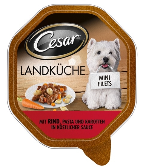 Zdjęcie Cesar Mini Filets tacka dla psa  z wołowiną, makaronem i marchewką w sosie 150g
