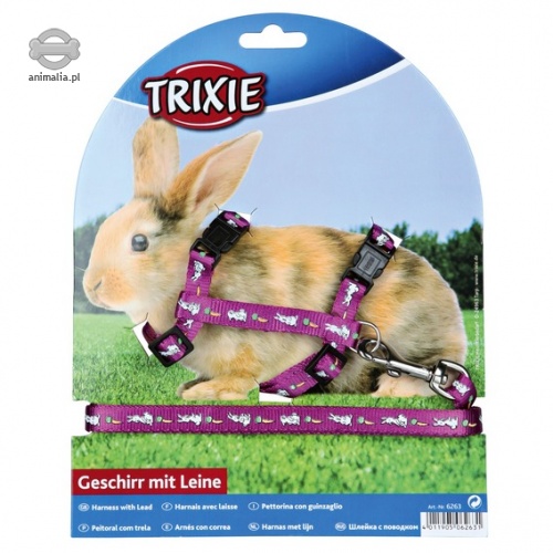 Trixie Szelki ze smyczą z nadrukiem w króliczki dla królika 25–44 cm/10 mm