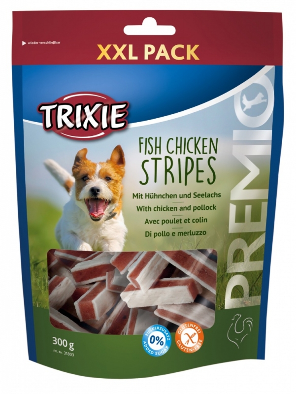 Zdjęcie Trixie Premio Frish Chicken Stripes Light przysmak dla psa z kurczakiem i mintajem 300g