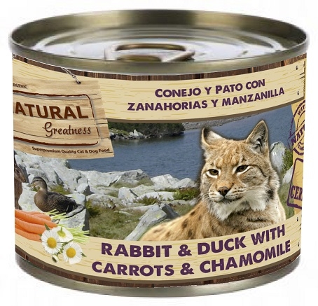 Zdjęcie Natural Greatness Puszka dla kotów  królik z kaczką, marchewką i rumiankiem 200g