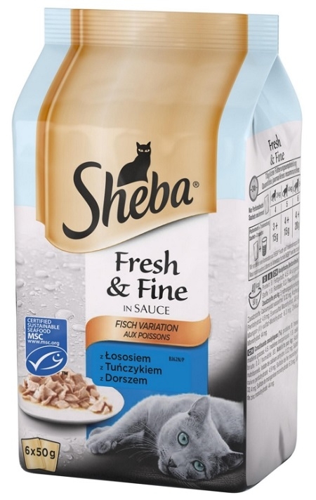 Sheba Fresh & Fine 6-pak saszetek w sosie łosoś, tuńczyk, dorsz 6x50g