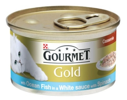 Zdjęcie Gourmet Gold Puszka Casserole kawałki mięsne z rybą oceaniczną w białym sosie ze szpinakiem 85g
