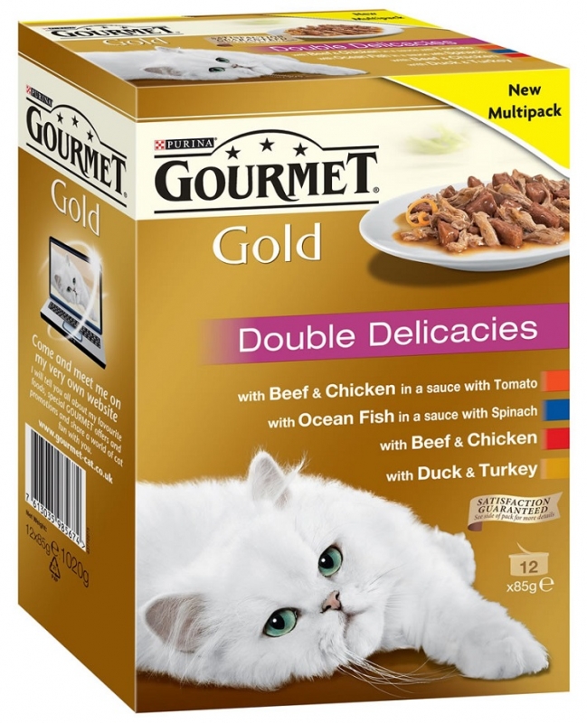 Zdjęcie Gourmet Gold Multipak puszek Double Delicacies w sosie z mięsem i rybami 12x85g