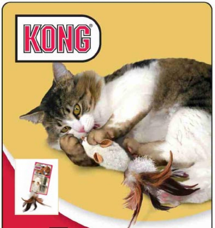 Zdjęcie Kong Cat Toys Feather Mouse zabawka dla kota z kocimiętką pluszowa myszka z piórkami 