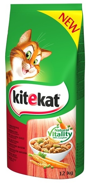 Zdjęcie Kitekat Dla kotów dorosłych  z wołowiną i warzywami 12kg