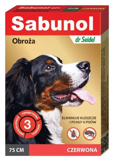 Z laboratorium dr Seidla Sabunol GPI Obroża dla psa przeciw kleszczom i pchłom czerwona 75 cm