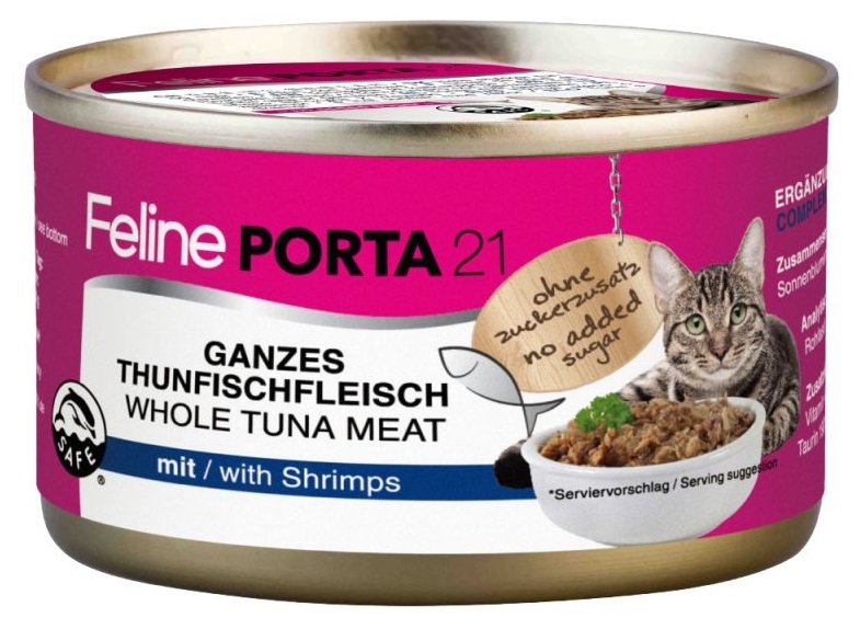 Feline Porta 21 Puszka tuńczyk z krewetkami w delikatnej galaretce 90g